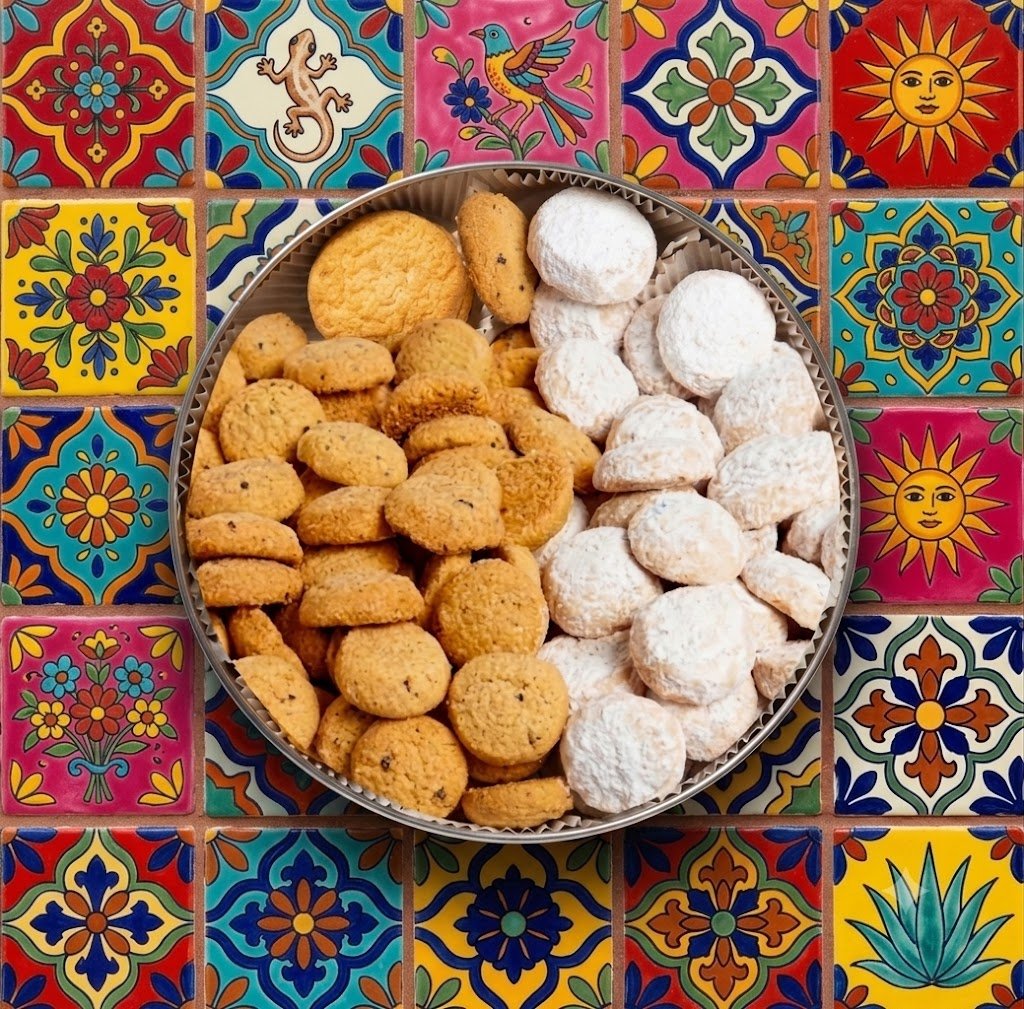 Half / Half Cinnamon And Powered Sugar Pan De Polvo Tradtional Mexican Cookie Tin